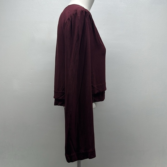 Free People Crop Top Cropped Long Sleeve Blouse V Neck Crepe Boho Maroon Size XS - Picture 4 of 9